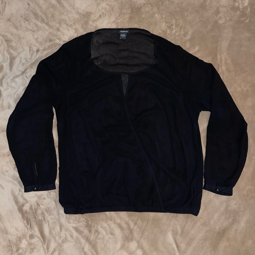 Torrid Long Black Sheer Long Sleeve Blouse Size 0